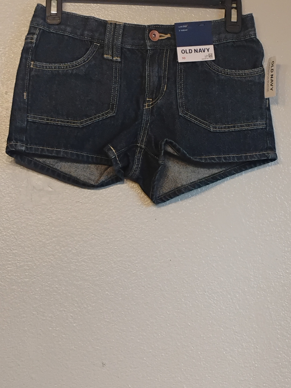 Old Navy Girls Size 10 Low Rise Utility Denim Jean Shorts Dark Wash NWT 2”